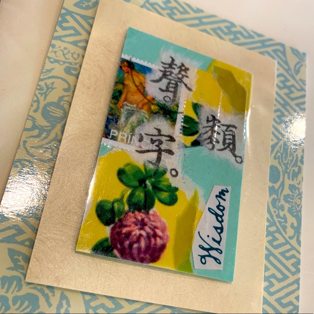 🛍️ ✨5 for $15✨🛍️ OOAK Original Art: Wisdom Clover Collage on Blank Card